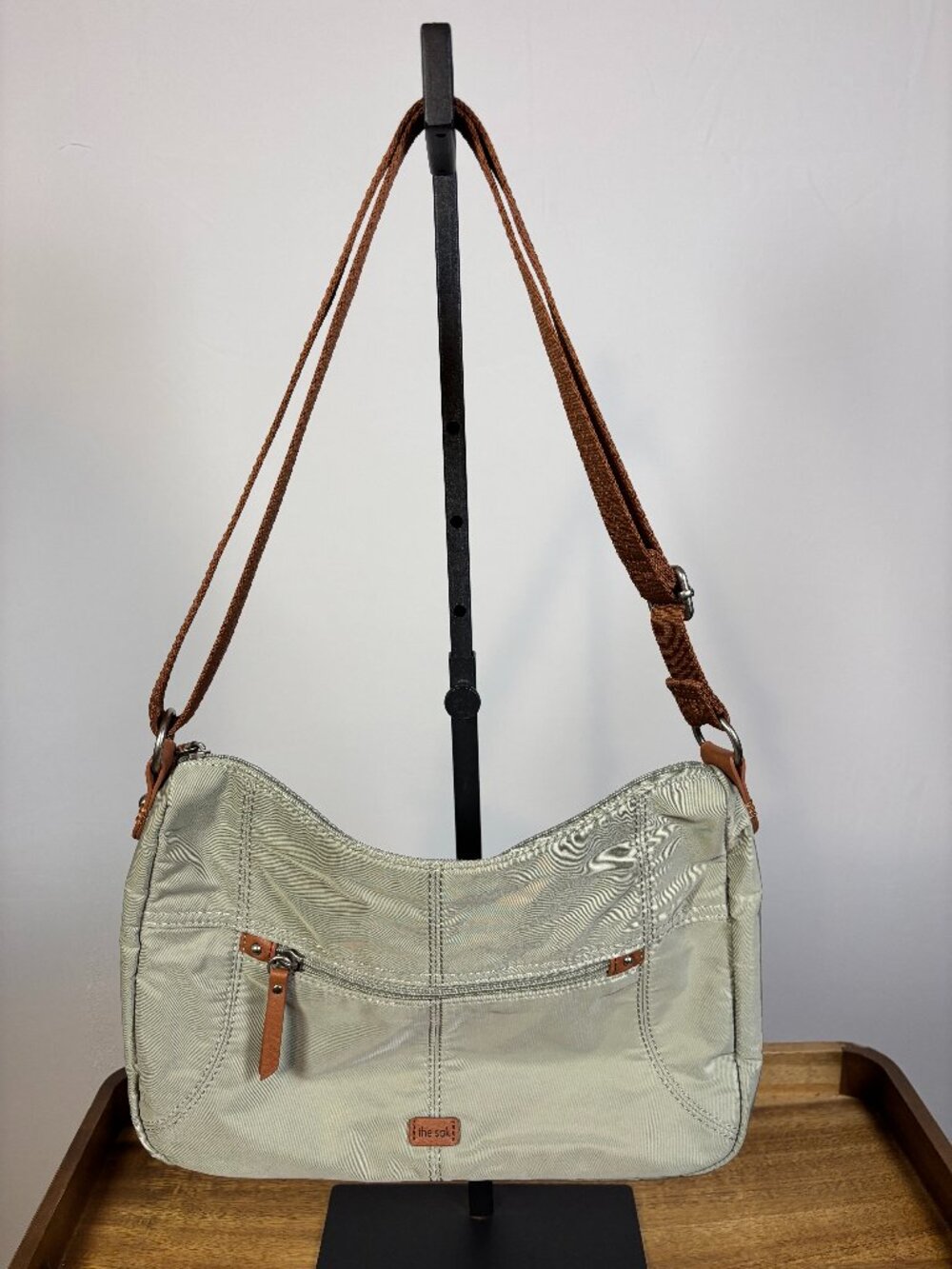 The Sak Esperato Sage Green Brown Accents Nylon Hobo Bag